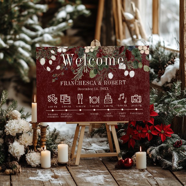 Rustic Winter Berries & Pine Burgundy Timeline Foam Board (Rustic Winter Berries & Pine Burgundy Timeline Foam Board)