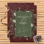 Rustic Winter Berries & Pine Burgundy Wedding Invitation<br><div class="desc">Introducing our enchanting winter wedding invitation, where timeless elegance meets the beauty of the season. The rich burgundy background, artfully distressed with soft white accents, sets a captivating tone for your special day. In the dark sage green text area, your wedding details will shine, surrounded by a delicate cream frame...</div>