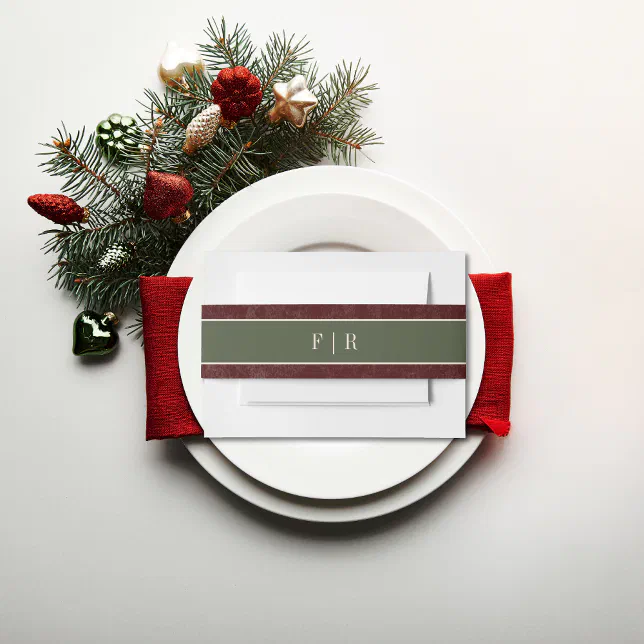 Rustic Winter Berries & Pine Burgundy Wedding Invitation Belly Band ...