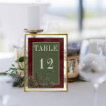 Rustic Winter Berries & Pine Burgundy Wedding Table Number<br><div class="desc">Introducing our enchanting winter wedding table number card, which is part of a design suite where timeless elegance meets the beauty of the season. The rich burgundy background, artfully distressed with soft white accents, sets a captivating tone for your special day. Embrace the spirit of winter with a text box...</div>