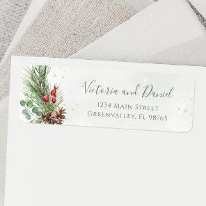Rustic Winter Berries Pine Cone Botanical Greenery Label