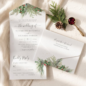Rustic Winter Berries Pine Cone Greenery All In One Invitation
