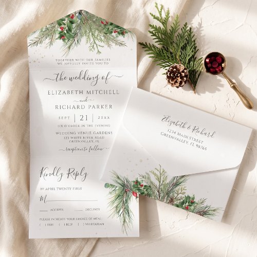 Rustic Winter Berries Pine Cone Greenery All In One Invitation Rustic Winter Berries Pine Cone Greenery All In One Invitation