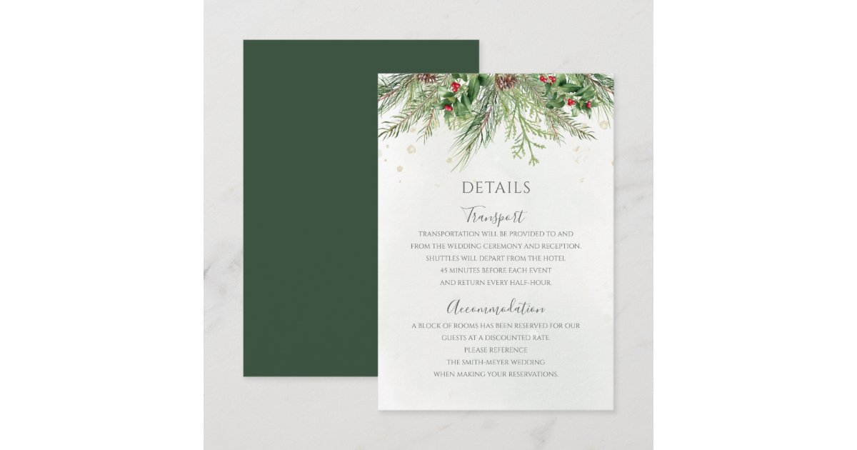Rustic Winter Berries Pine Cone Greenery Wedding Enclosure Card | Zazzle