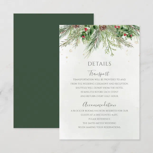 Rustic Winter Berries Pine Cone Greenery Wedding Enclosure Card | Zazzle
