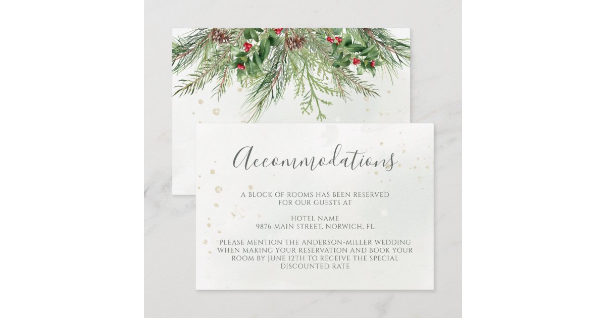 Rustic Winter Berries Pine Cone Greenery Wedding Enclosure Card | Zazzle