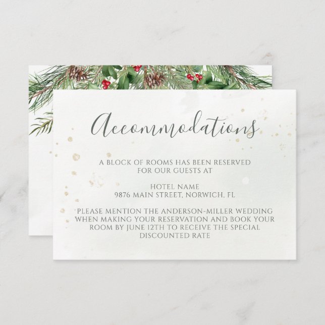 Rustic Winter Berries Pine Cone Greenery Wedding Enclosure Card (Front/Back)