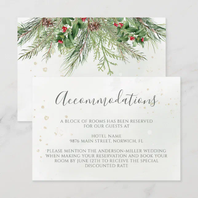 Rustic Winter Berries Pine Cone Greenery Wedding Enclosure Card | Zazzle