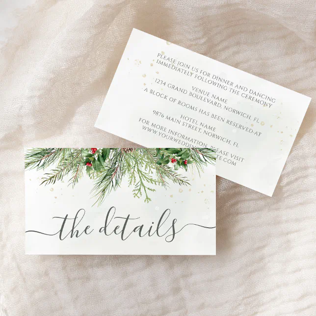 Rustic Winter Berries Pine Cone Greenery Wedding Enclosure Card | Zazzle