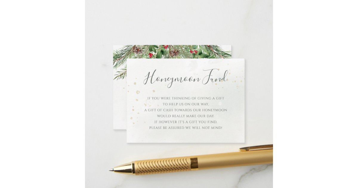 Rustic Winter Berries Pine Cone Greenery Wedding Enclosure Card | Zazzle