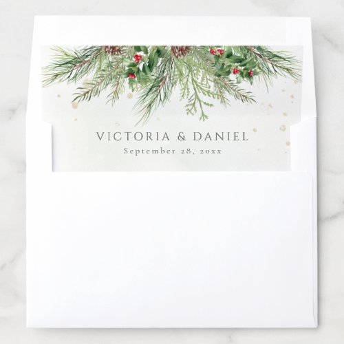 Rustic Winter Berries Pine Cone Greenery Wedding Envelope Liner