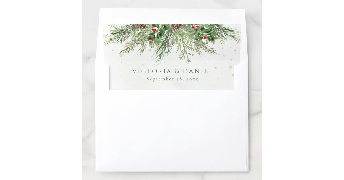 Rustic Winter Berries Pine Cone Greenery Wedding Envelope Liner | Zazzle