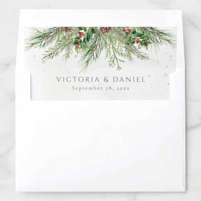 Rustic Winter Berries Pine Cone Greenery Wedding Envelope Liner (In Envelope)
