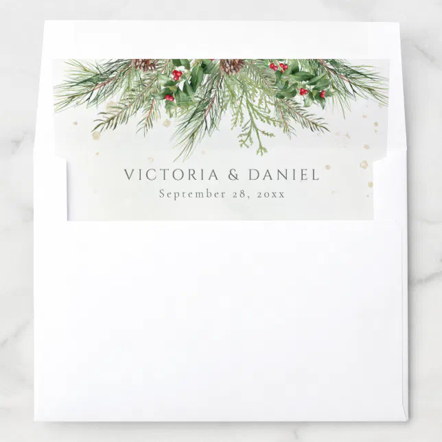 Rustic Winter Berries Pine Cone Greenery Wedding Envelope Liner | Zazzle
