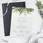Rustic Winter Berries Pine Cone Greenery Wedding Invitation<br><div class="desc">Beautiful wedding invitations featuring hand-painted botanical watercolor illustrations of winter greenery,  pine and spruce branches,  cones and holly berries. Perfect choice for winter or Christmas holiday themed weddings.</div>
