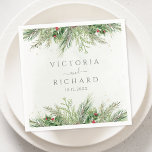 Rustic Winter Berries Pine Cone Greenery Wedding Napkins<br><div class="desc">Beautiful wedding napkins featuring hand-painted botanical watercolor illustrations of winter greenery,  pine and spruce branches,  cones and holly berries. Perfect choice for winter or Christmas holiday themed weddings.</div>