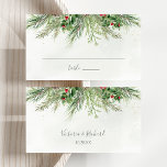 Rustic Winter Berries Pine Cone Greenery Wedding Place Card<br><div class="desc">Beautiful wedding place card featuring hand-painted botanical watercolor illustrations of winter greenery,  pine and spruce branches,  cones and holly berries. Perfect choice for winter or Christmas holiday themed weddings.</div>