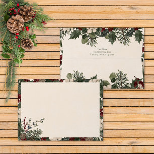 Rustic Winter Berries & Pine Cream Wedding Envelope