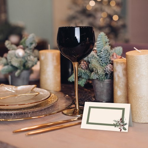 Rustic Winter Berries  Pine Cream Wedding Place Card