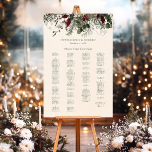 Rustic Winter Berries & Pine Cream Wedding Seating Foam Board