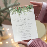 Rustic Winter Berries Pine Greenery Bridal Shower Invitation<br><div class="desc">Beautiful bridal shower invitation featuring hand-painted botanical watercolor illustrations of winter greenery,  pine and spruce branches,  cones and holly berries. Perfect choice for winter or Christmas holiday themed weddings.</div>