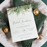 Rustic Winter Berry Pine Greenery Bridal Luncheon Invitation<br><div class="desc">Beautiful bridal luncheon invitation featuring hand-painted botanical watercolor illustrations of winter greenery,  pine and spruce branches,  cones and holly berries. Perfect choice for winter or Christmas holiday themed weddings.</div>