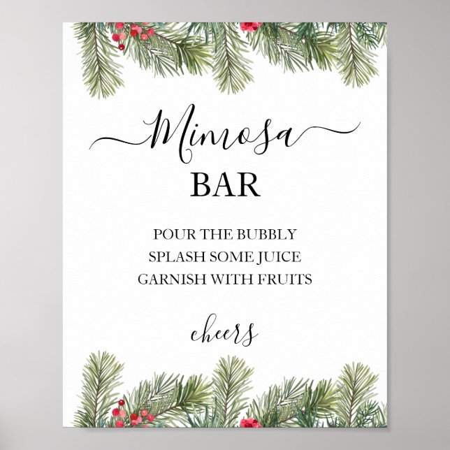 Rustic Winter Berry Pine Greenery Wedding Poster (Front)