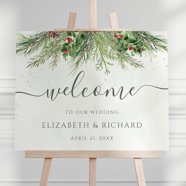 Rustic Winter Berry Pine Greenery Wedding Welcome Foam Board (Creator Uploaded)