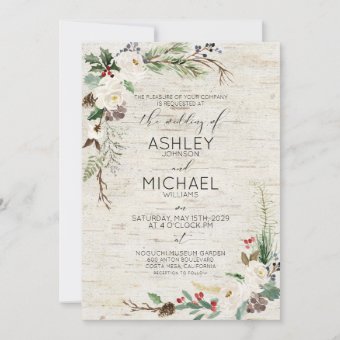 Rustic Winter Birch Calligraphy Botanical Wedding Invitation | Zazzle