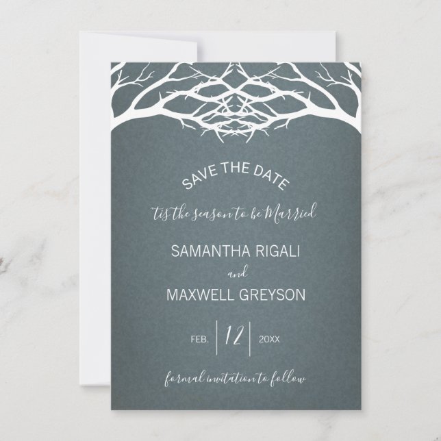 Rustic Winter Birch Tree Save The Date Card (Front)