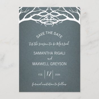 Rustic Winter Birch Tree Save The Date Card by VGInvites at Zazzle