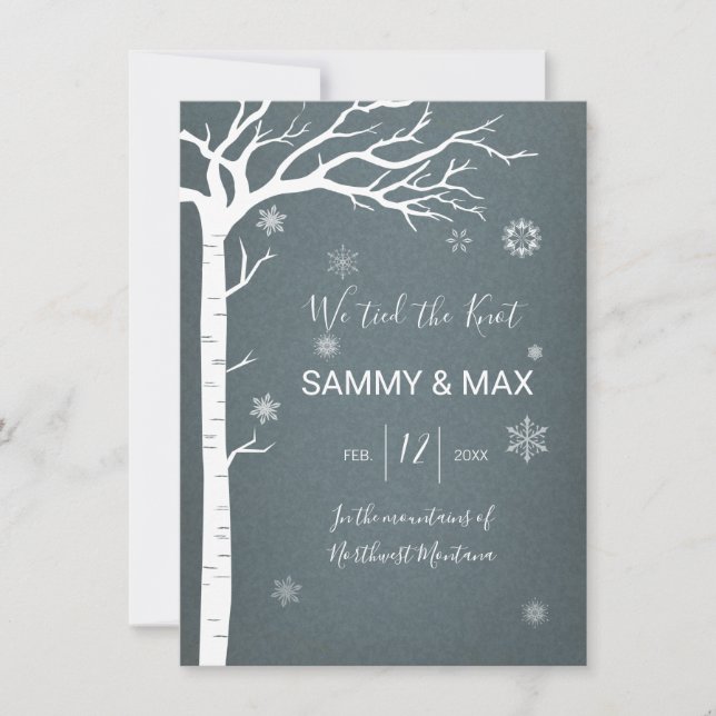 Rustic Winter Birch Tree Wedding Announcement (Front)