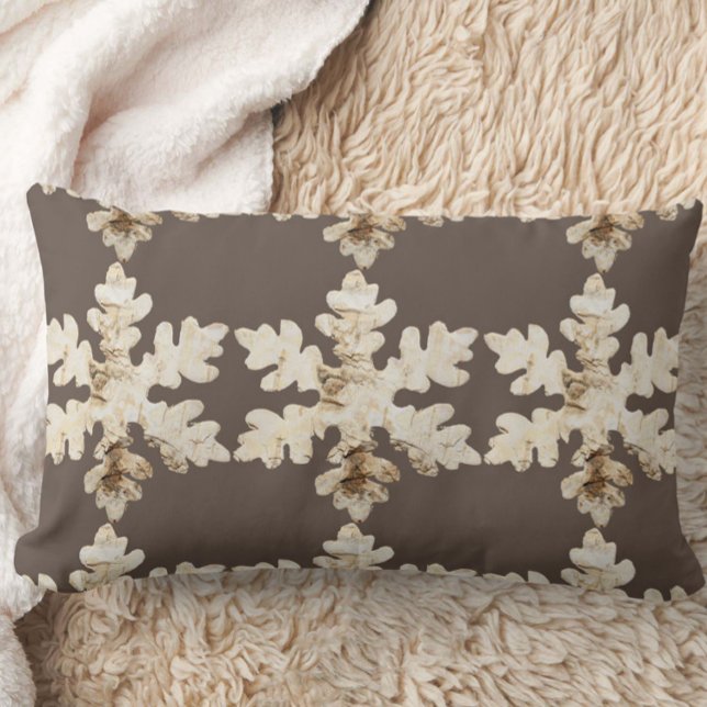 Rustic winter Birchwood snowflake brown white Lumbar Pillow (Creator Uploaded)