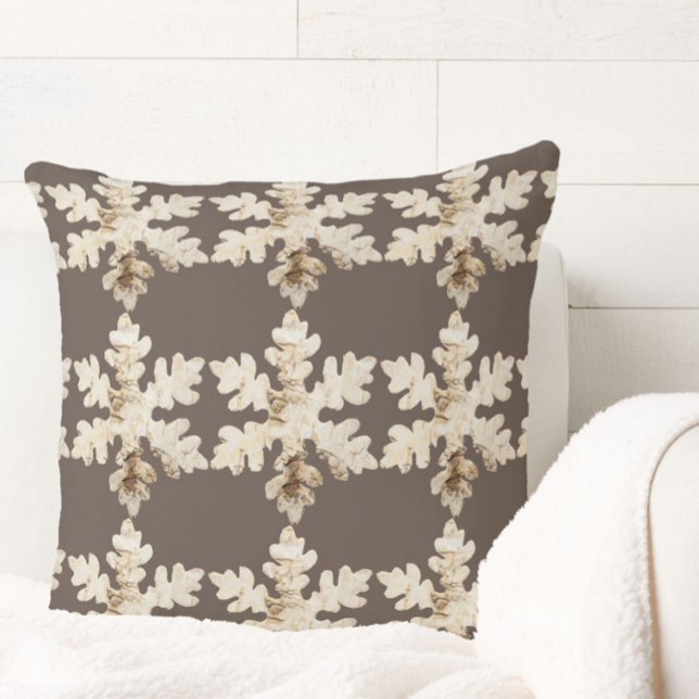 Rustic winter Birchwood snowflake brown white Throw Pillow (Creator Uploaded)