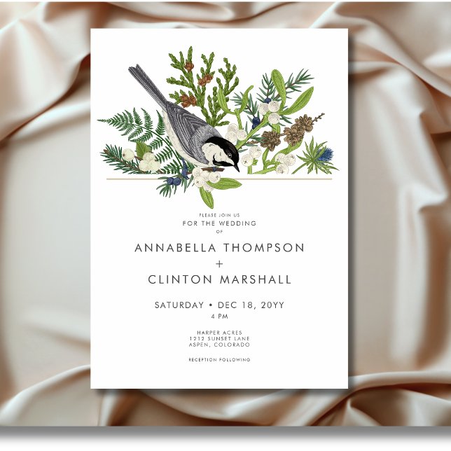 Rustic Winter Bird & Pine Bouquet Wedding Invitation (Rustic Winter Bird & Pine Bouquet Wedding Invitation)