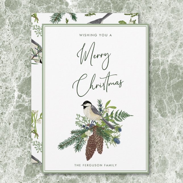 Rustic Winter Bird & Pine Spray Christmas Holiday Card (Rustic Winter Bird & Pine Spray Christmas Holiday Card)