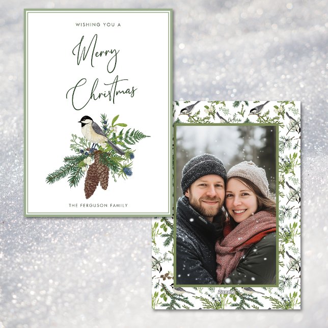 Rustic Winter Bird & Pine Spray Photo Christmas Holiday Card (Rustic Winter Bird & Pine Spray Photo Christmas Holiday Card)