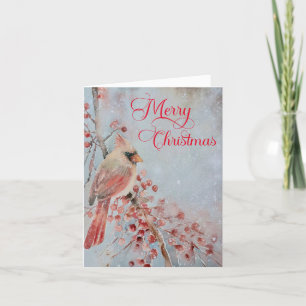 Rustic Winter Bird Watercolor Merry Christmas Holiday Card