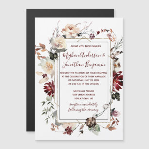 Rustic Winter Bloom Floral Burgundy Wedding Magnetic Invitation