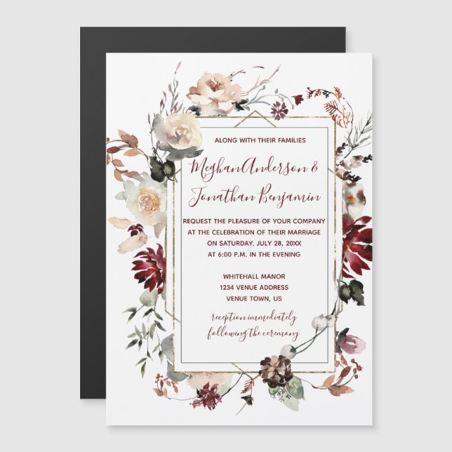 Rustic Winter Bloom Floral Burgundy Wedding | Magnetic Invitation (Front/Back)