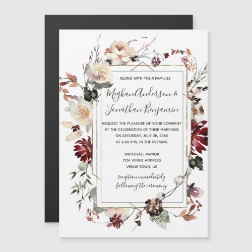 Rustic Winter Bloom Floral Forest Green Wedding  Magnetic Invitation