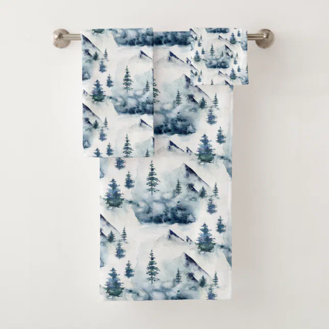 Rustic Winter Blue Mountain Pattern Bath Towel Set | Zazzle