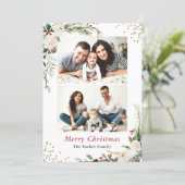 Rustic Winter Botanical Floral 2 Photos Christmas Holiday Card (Standing Front)