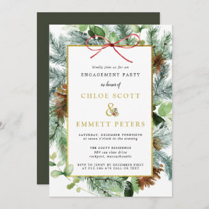 Rustic Winter Botanical Pine Engagement Party Invitation