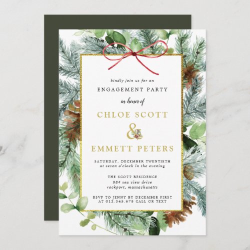 Rustic Winter Botanical Pine Engagement Party Invitation