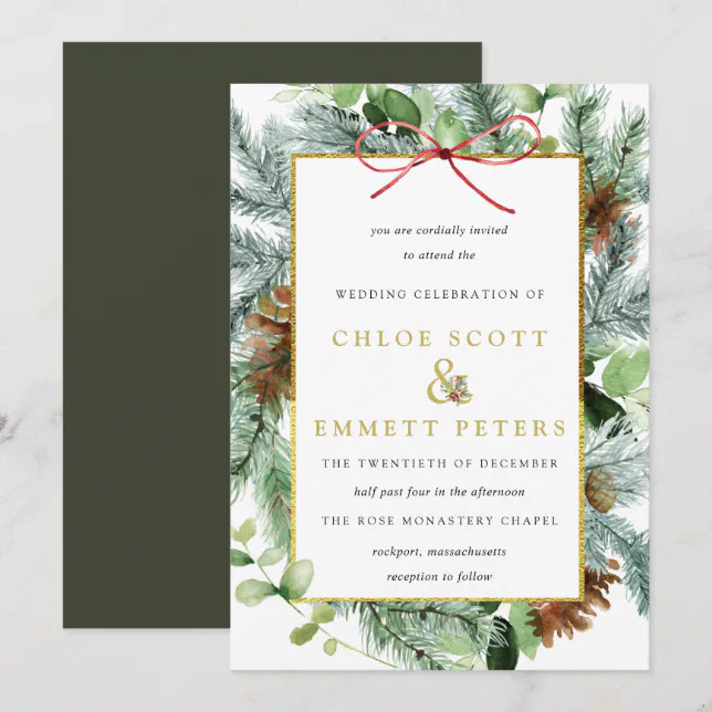 Rustic Winter Botanical Pine Wedding Invitation | Zazzle