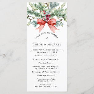 Rustic Winter Botanical Red Bow DIY Wedding Program