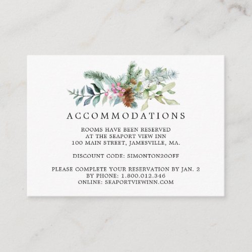 Rustic Winter Botanical Wedding Accommodation Enclosure Card