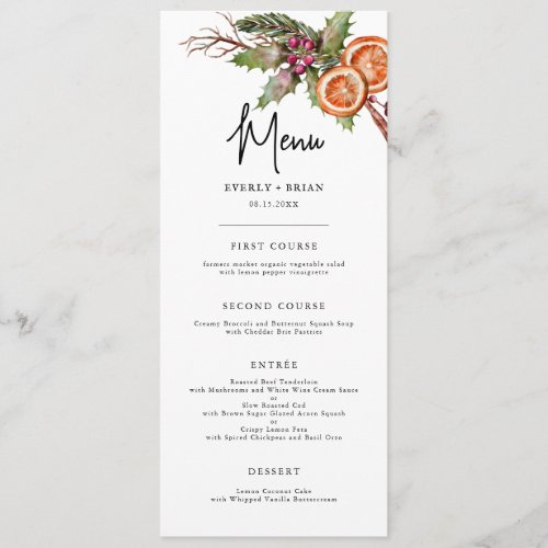 Rustic Winter Botanical Wedding Menu