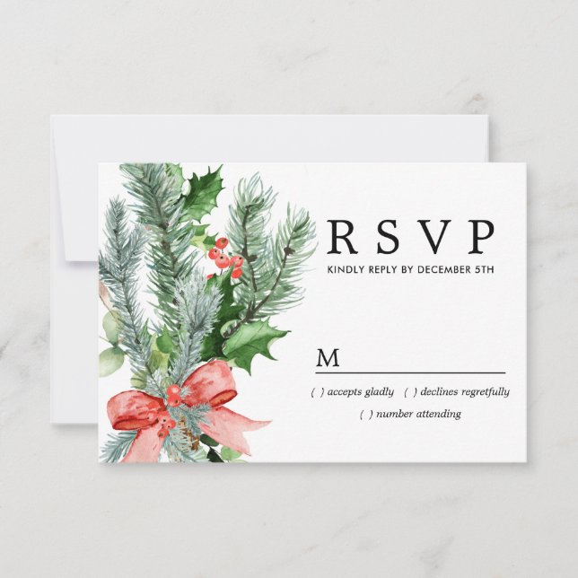 Rustic Winter Botanical Wedding RSVP Card (Front)